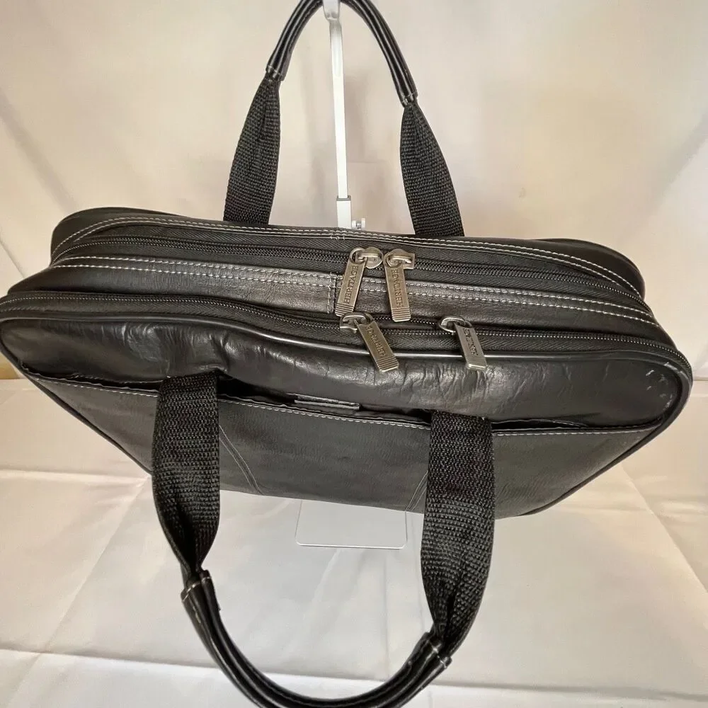 Hertitage Leather Laptop Messenger Bag Black